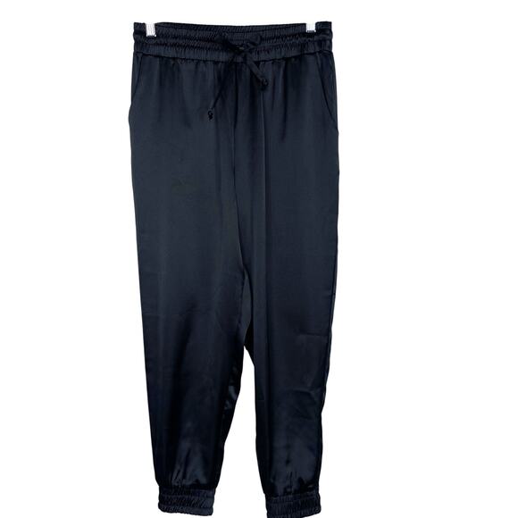 Gibson Look XSmall XS Black Satin Look Cinch Bottom Joggers Tie Waist Pockets - Picture 1 of 11